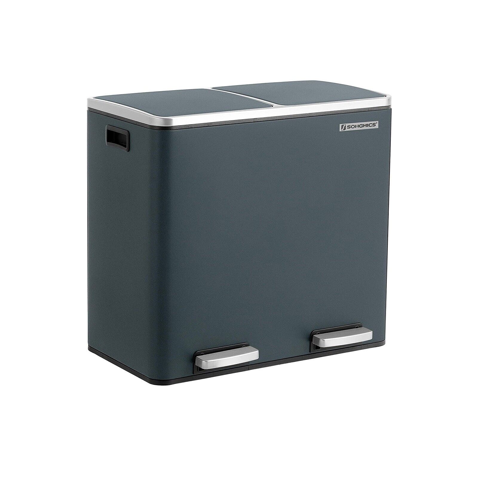 Fingerprint-free waste bin, 58.5 x 32 x 54.5 cm (L x W x H) Dimensions per inner bucket: 27.5 x 26.5 x 48 cm (L x W x H) Total height (with lid open): 83 cm