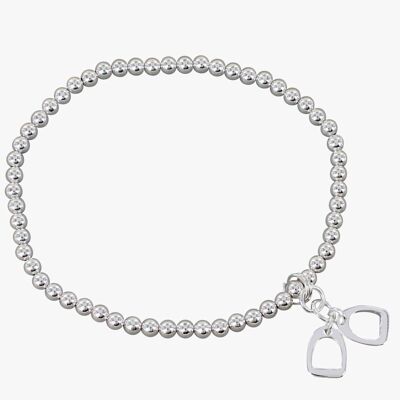 Sterling Silver Beaded Bracelet with Double Stirrup Charm