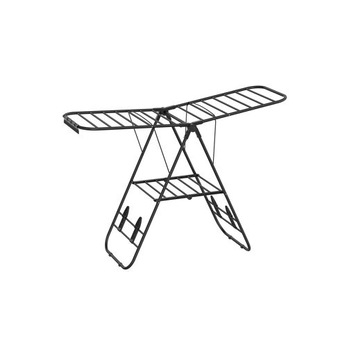 Clothes rack with steel wings, jet black, 51 x 147 x (97/112/128) cm (D x W x H). Dimensions of the stand when folded: 7 x 56 x 107 cm