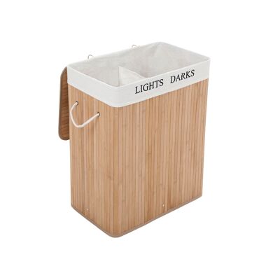 Cesto portabiancheria in bambù con coperchio e manici, colore naturale, 52 x 63 x 32 cm