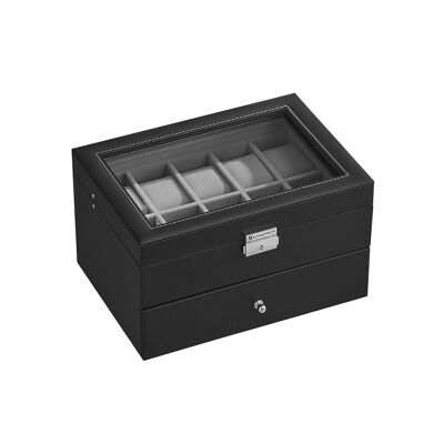 Coffret à montres élégant pour 20 montres, 28.5x20.5 x 16 cm (L x l x H) - Dimensions des compartiments : 4.5 x 9 Cm