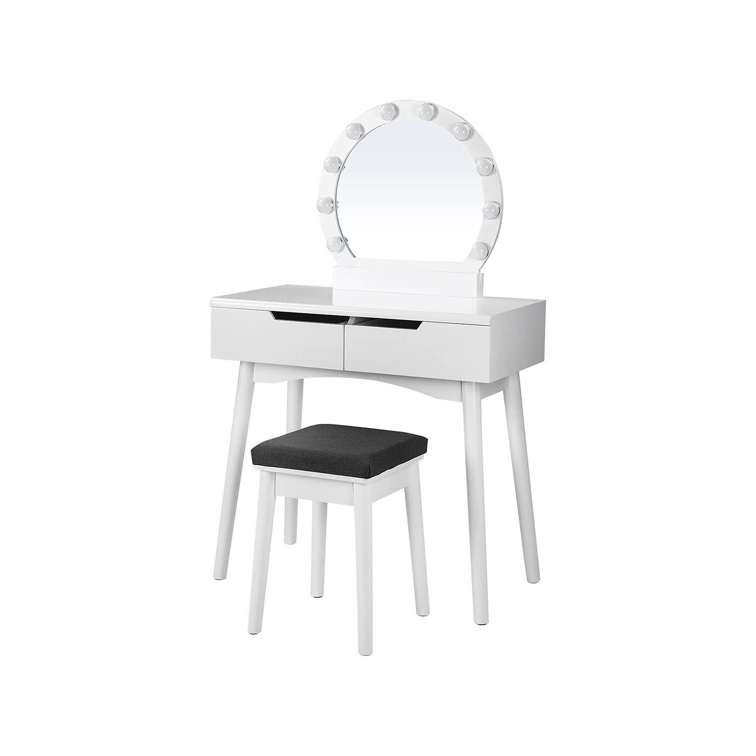 Coiffeuse de style campagnard blanche, 80 x 40 x 130.5 cm (L x W x H) - Stool dimensions: 32.5x32.5 x 45.5 cm