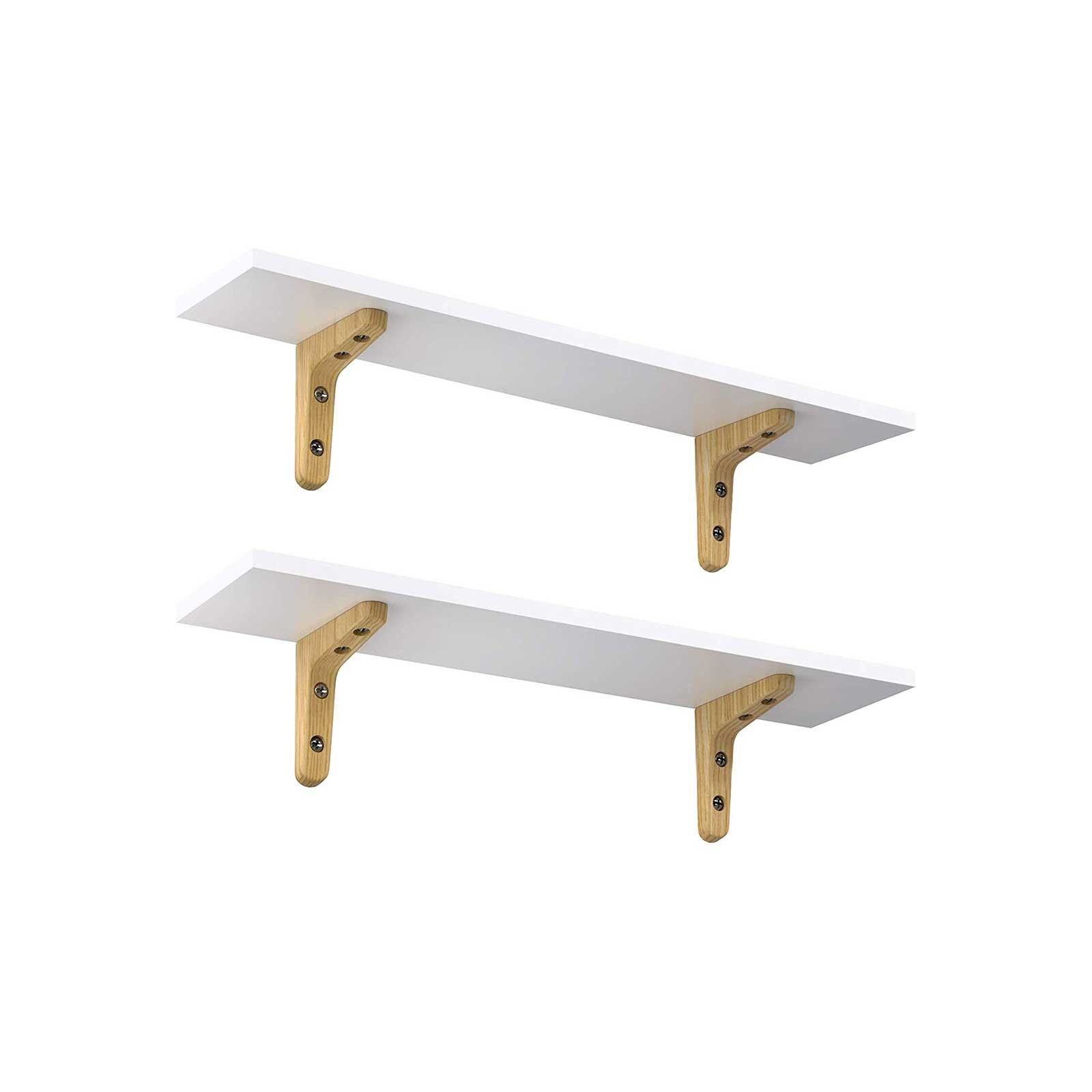Set of 2 white wall shelves, 60 x 15 x 17.5 cm