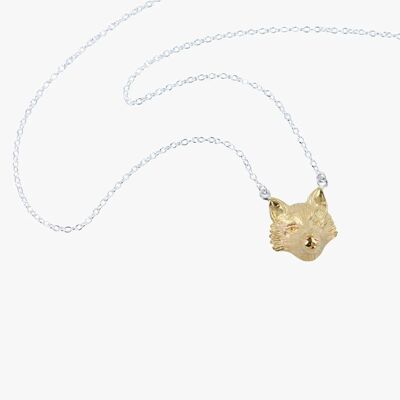 Sterling Silver Fox Mask Necklace Gold
