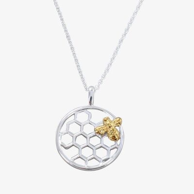 Collier Abeille & Nid d'Abeille en Argent Sterling Or