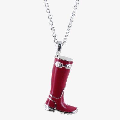 Sterling Silver & Enamel Welly Necklace Pink