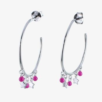 Boucles d'oreilles créoles étoilées roses 2