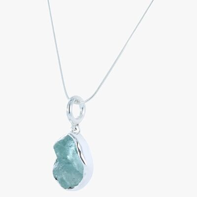 Rough Stone Silver Pendant Necklace HS23Aqua