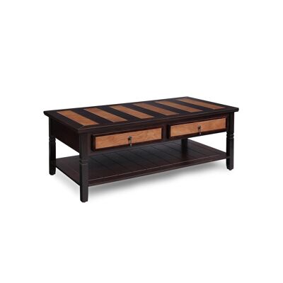 Mesa de centro estilo colonial con 2 cajones, 120 x 60 x 45 cm