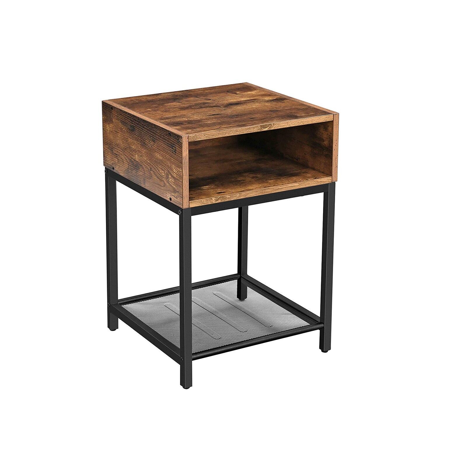 Table d'appoint avec compartiment, design industriel, 40 x 40 x 58 cm
