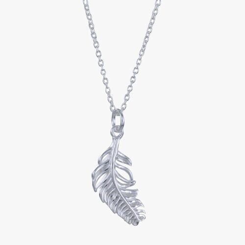 Sterling Silver Single Feather Drop Necklace