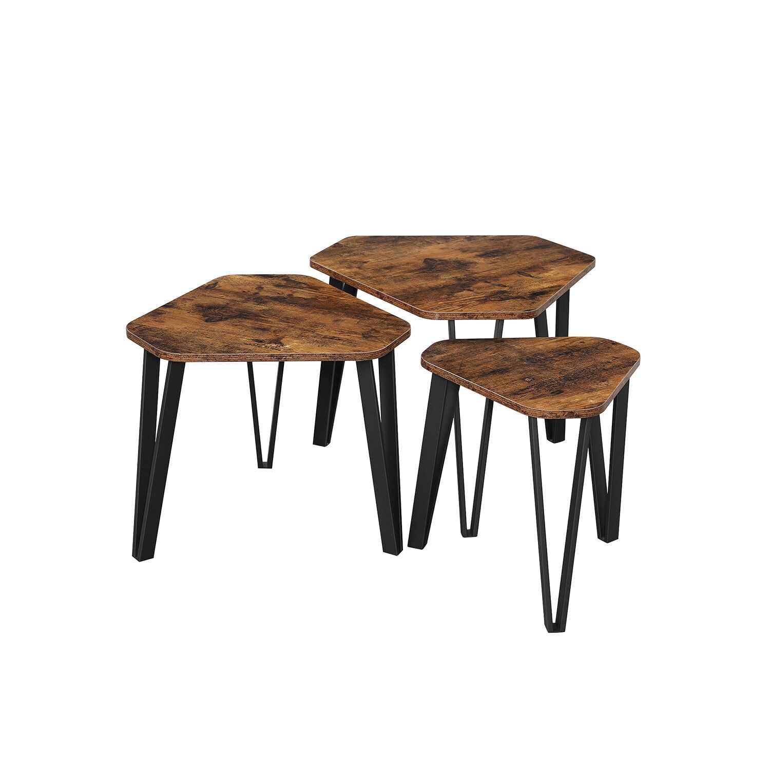 3 bedside tables, 58.7 x 51.9 x 45.5 cm (L x W x H) - Medium table dimensions: 51.2 x 45.9 x 43 cm (L x W x H) - Small table dimensions: 39.6 x 35.9 x 40 cm