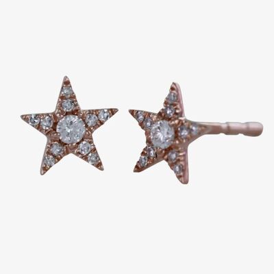 14K Rose Gold and Diamond Star Earrings