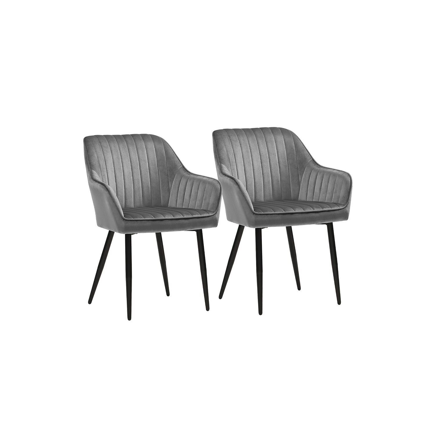 Ensemble de 2 chaises de salle à manger, gris clair, 60 x 62.5 x 85 cm (P x L x H) Hauteur d'assise : 50 cm Largeur d'assise : 49 cm Profondeur d'assise : 44.5 cm Backrest height: 39.5 cm Hauteur de l'accoudoir (à partir du sol) : 64 cm Épaisseur du coussin d'assise : 7 cm