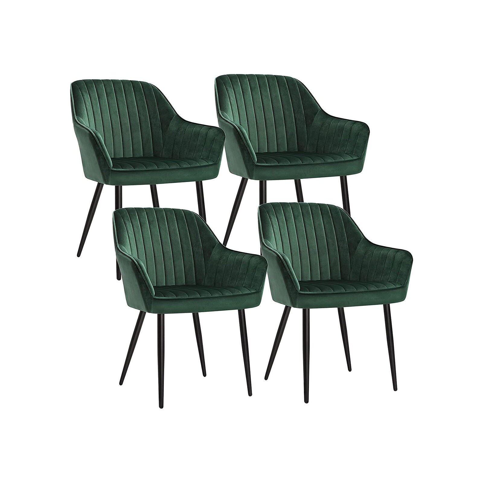 Lot de 4 chaises rembourrées avec accoudoirs vertes, 62.5 x 60 x 85 cm (L x W x H) Seat height: 50 cm Seat width: 49 cm Seat depth: 44.5 cm Backrest height: 39.5 cm Hauteur de l'accoudoir (à partir du sol) : 64 cm Épaisseur du coussin d'assise : 7 cm