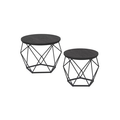 Juego de mesa de centro negra, 2 piezas, 50 x 40 cm (Ø x H). Dimensiones de la mesa pequeña: 40 x 36 cm.