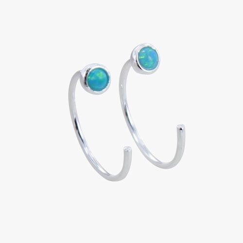 Crescent Blue Opal Hoop Earring