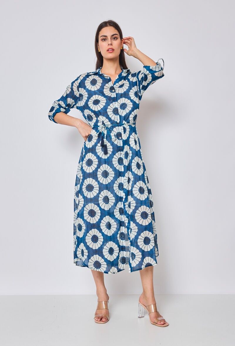 Abito midi stampato a maniche lunghe