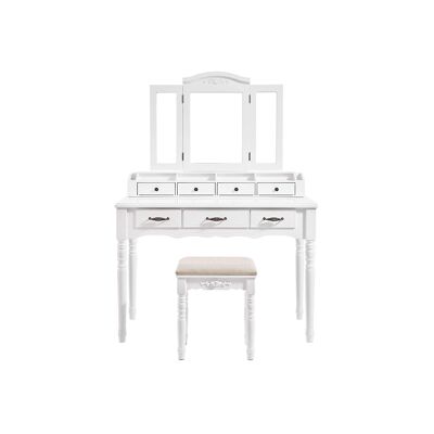Coiffeuse 7 tiroirs, 90 x 40 x 148 (L x l x H) - Dimensions du tabouret : 40,5 x 30,5 x 46 cm