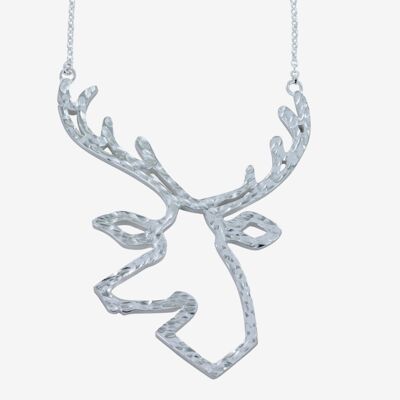 Grand Collier Cerf Argent Martelé