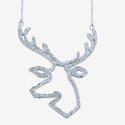 Large Silver Stag Necklace Hammered