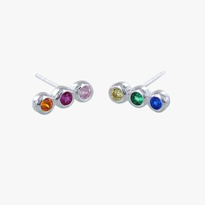 Sterling Silver Rainbow Stone Stud Earrings