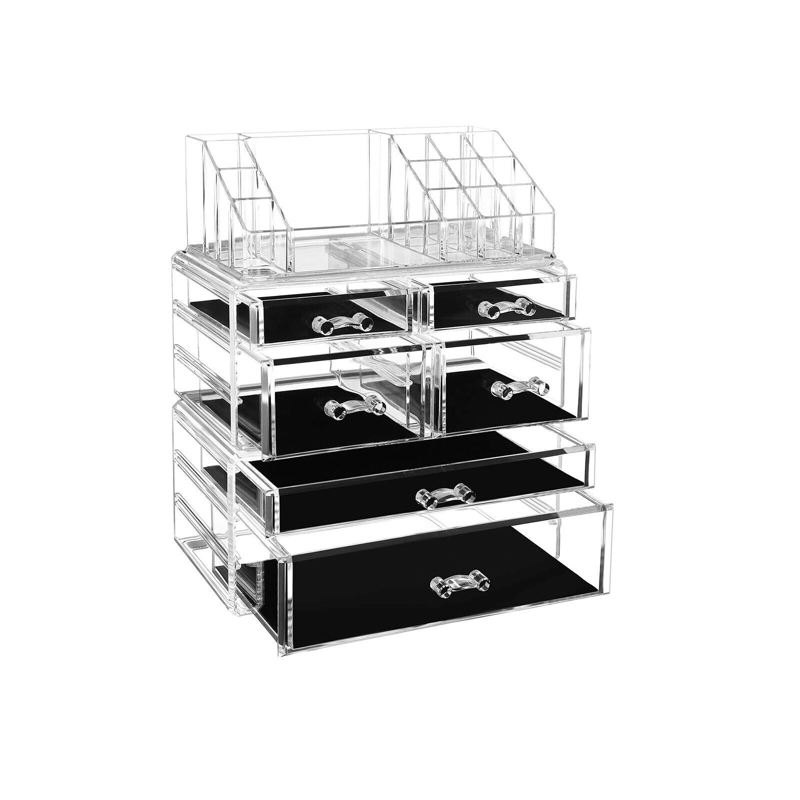 Make-up organiser with 6 drawers, 24 x 30 x 13.5 cm (W x H x D) Dimensions 1st level: 24 x 8 x 13 cm (W x H x D) Dimensions 2nd level: 24 x 11 x 13.5 cm (W x H x D) Dimensions 3rd level: 24 x 11 x 13.5 cm