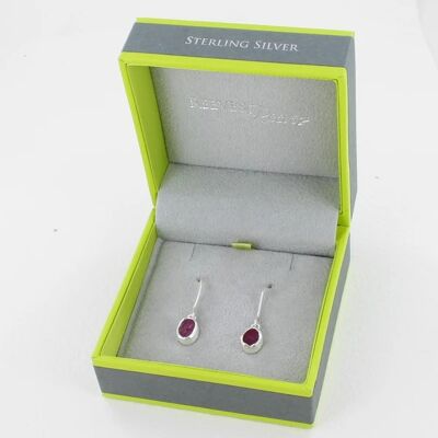 Sterling Silver Rough Stone Drop Earrings RUBY