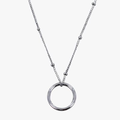 Sterling Silver Halo & Bead Necklace