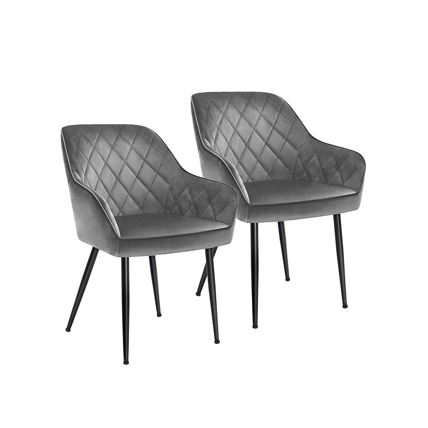 Ensemble de 2 chaises de salle à manger rembourrées avec accoudoirs, gris clair, 62.5 x 60 x 85 cm (L x W x H) Seat height: 50 cm Seat width: 49 cm Seat depth: 44.5 cm Backrest height: 39.5 cm Hauteur de l'accoudoir (à partir du sol) : 64 cm Épaisseur du coussin d'assise : 7 cm