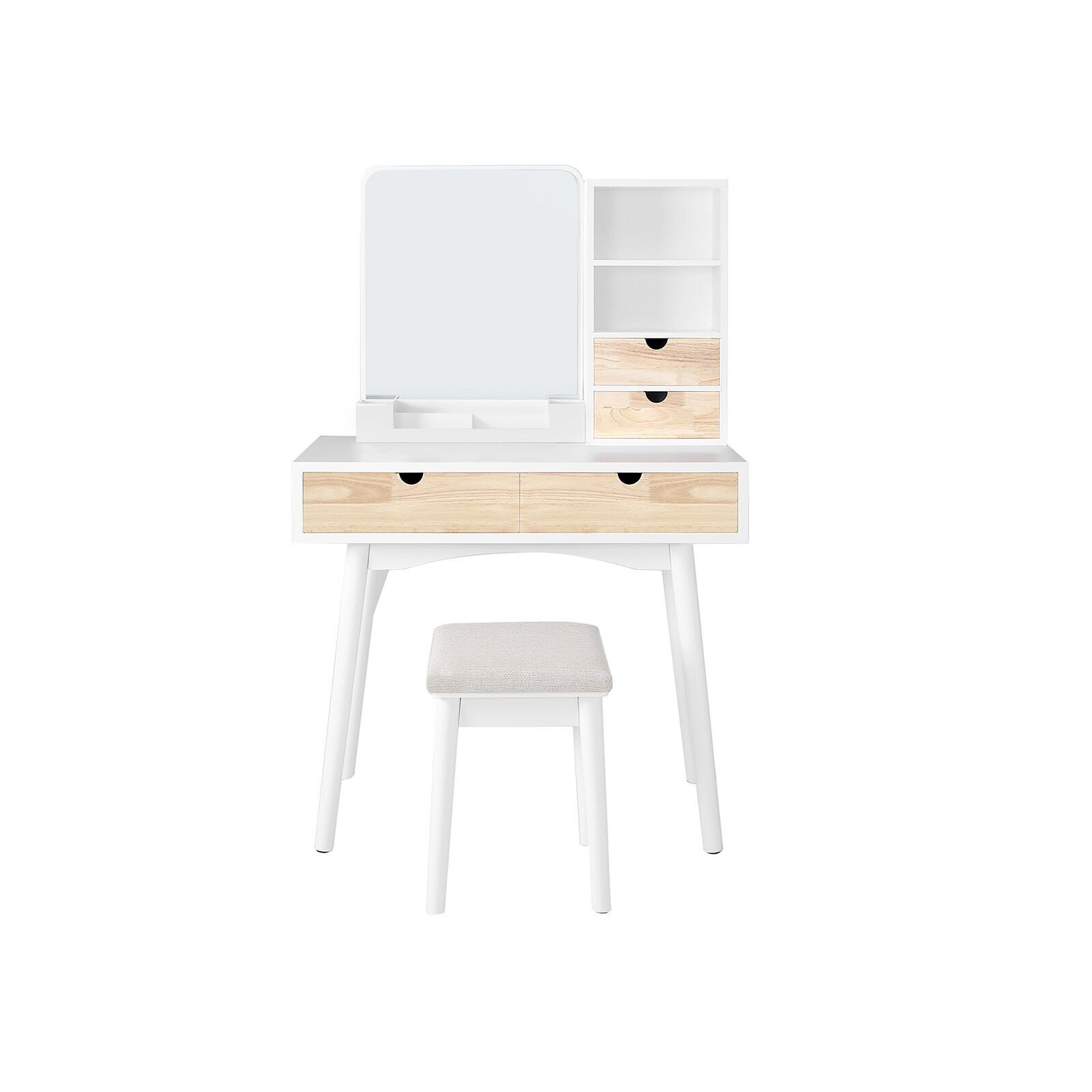 Dressing table with mirror, 90 x 40 x 146 cm (L x W x H). - Stool dimensions: 32.5 x 32.5 x 46 cm