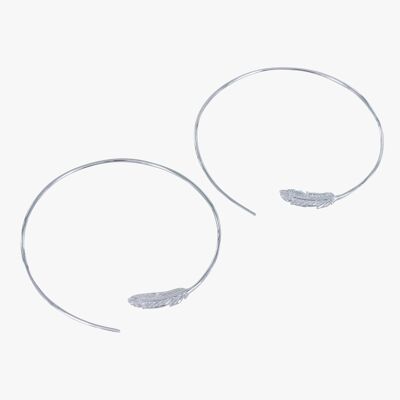 Sterling Silver Feather Hoop Earrings