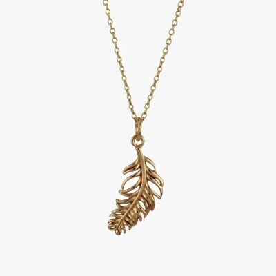 Sterling Silver Single Feather Drop Necklace Gold