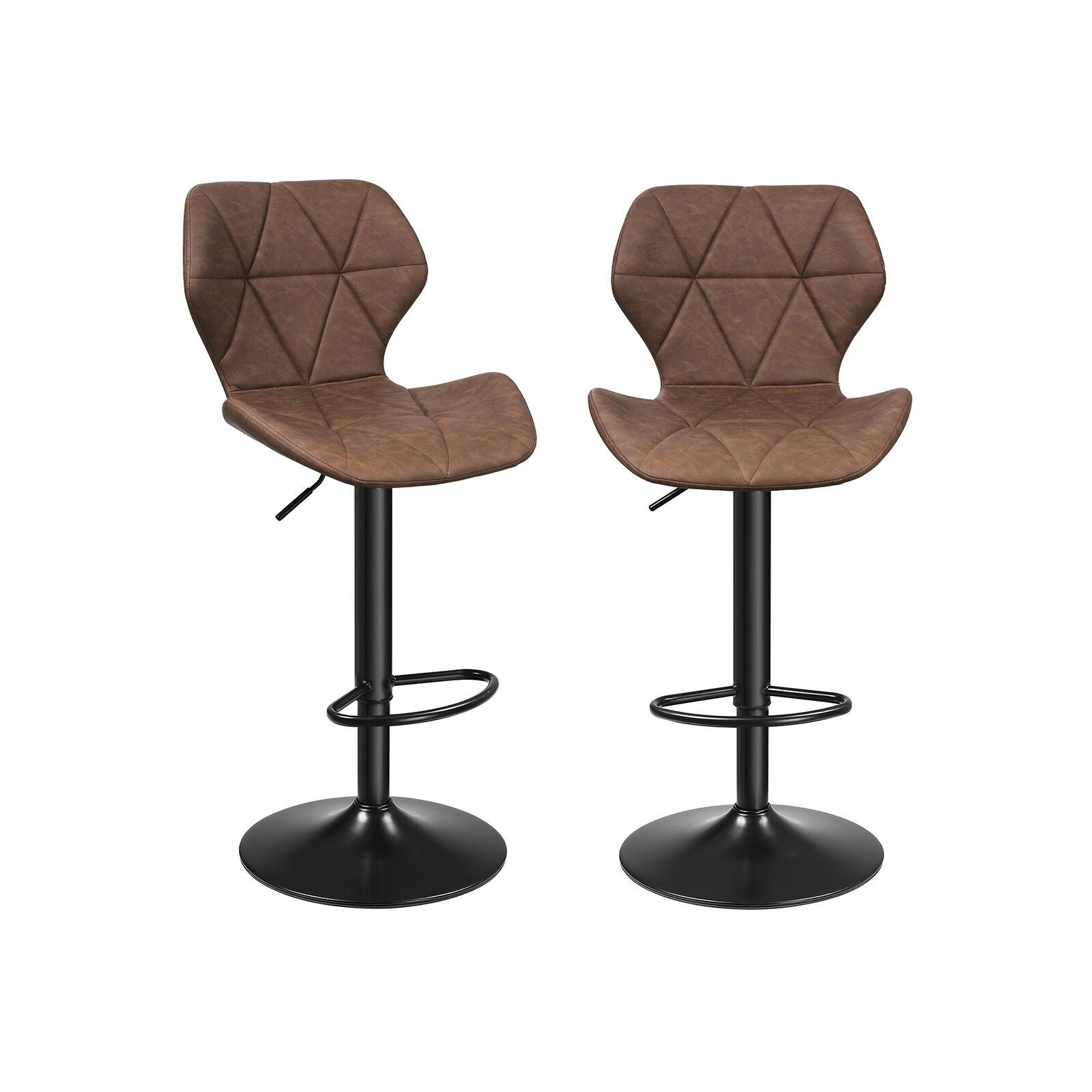 Tabouret de bar marron foncé, 48 x 52 x (90-112) cm (L x l x H) Hauteur d'assise : 57-79 cm Largeur d'assise : 35 cm Profondeur d'assise : 39 cm Hauteur du dossier : 33 cm Largeur du dossier : 43 cm Hauteur du repose-pieds : 20-42 cm Diamètre du pied : 41 cm