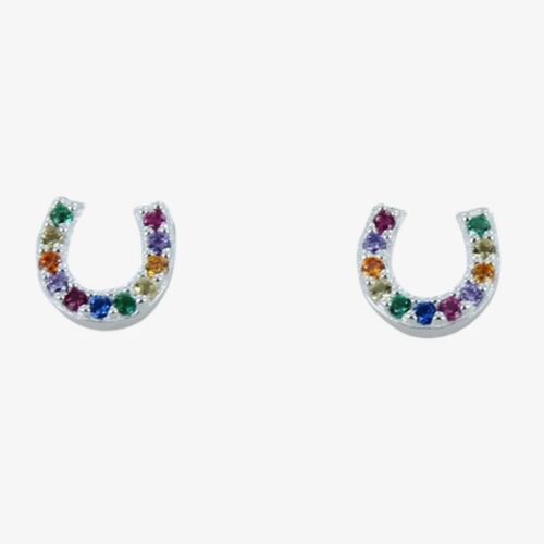 Rainbow Sterling Silver Horseshoe Stud Earrings