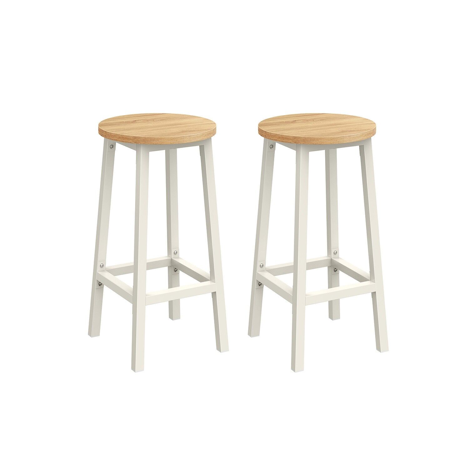 Bar stool set of 2, ebony black, oak beige and white, 32 x 65 cm