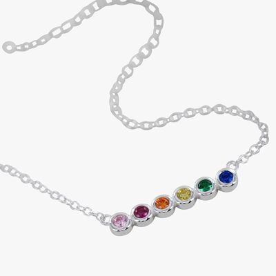 Regenbogen-Stein-Halskette aus Sterlingsilber
