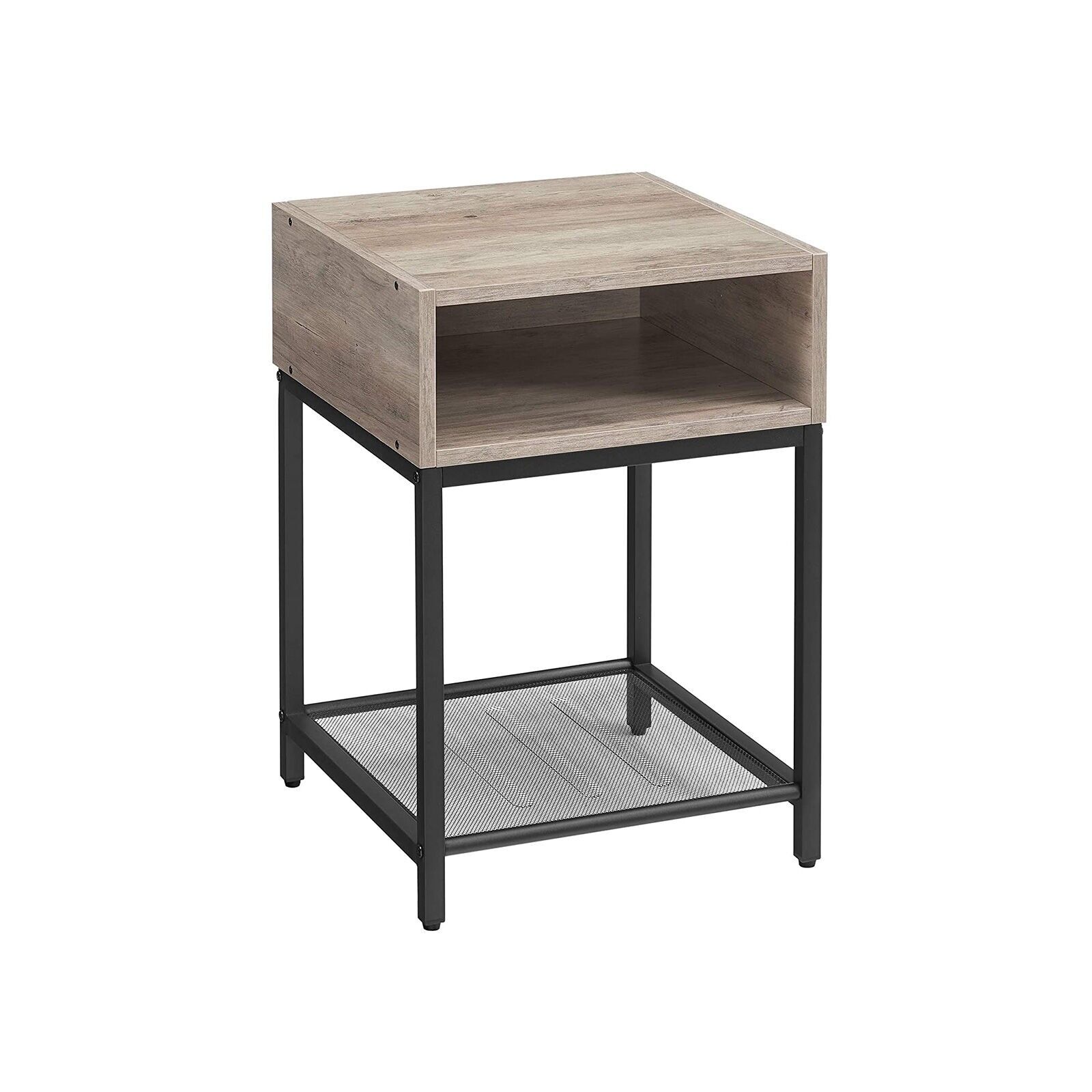Side table with open compartment and mesh shelf, 40 x 40 x 58 cm