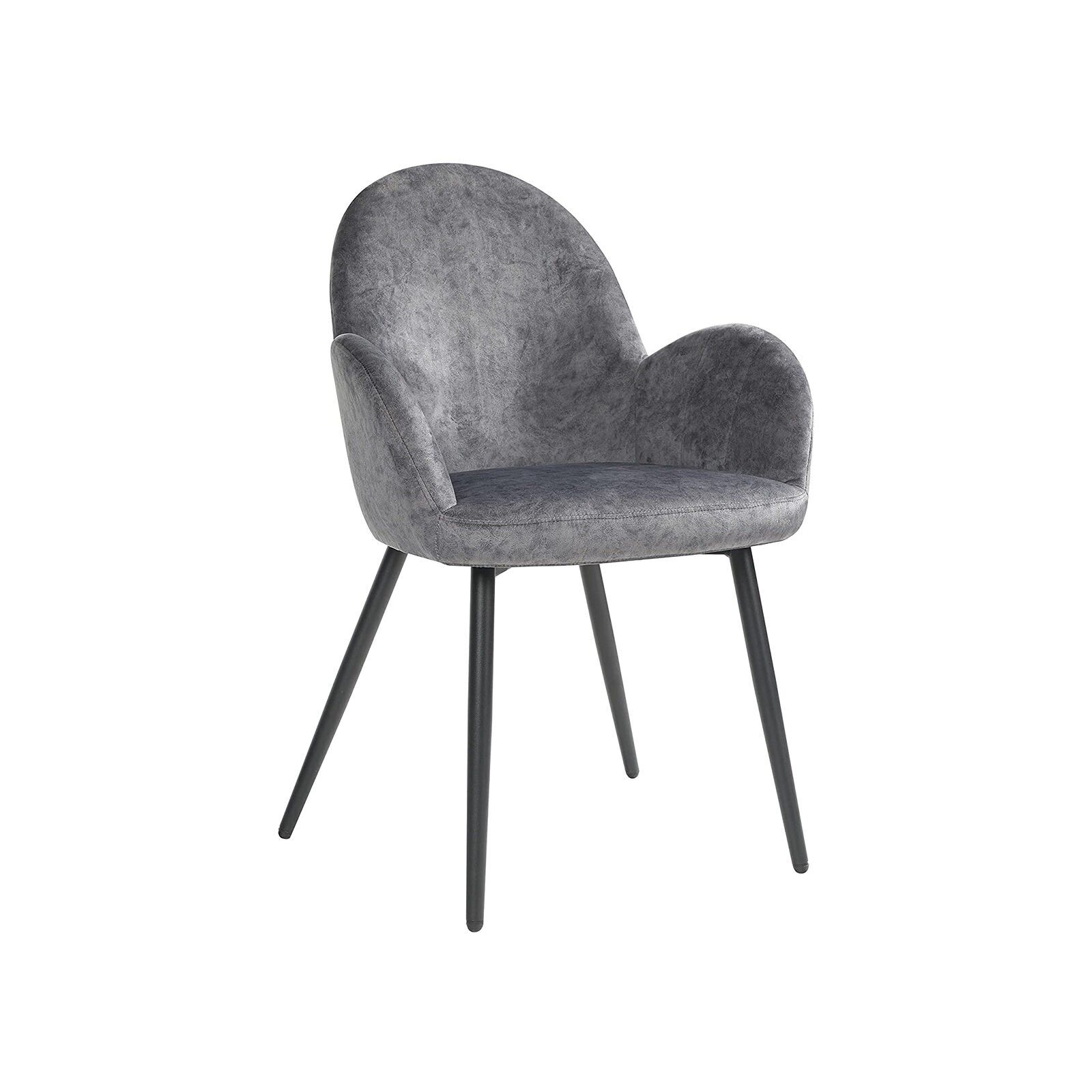 Chaise de salle à manger avec revêtement en velours gris, 57 x 56 x 85 cm (L x l x H) Hauteur d'assise : 48 cm Largeur d'assise : 48 cm Profondeur d'assise : 42.5 cm Hauteur du dossier : 46 cm Hauteur des accoudoirs (à partir du sol) : 66 cm