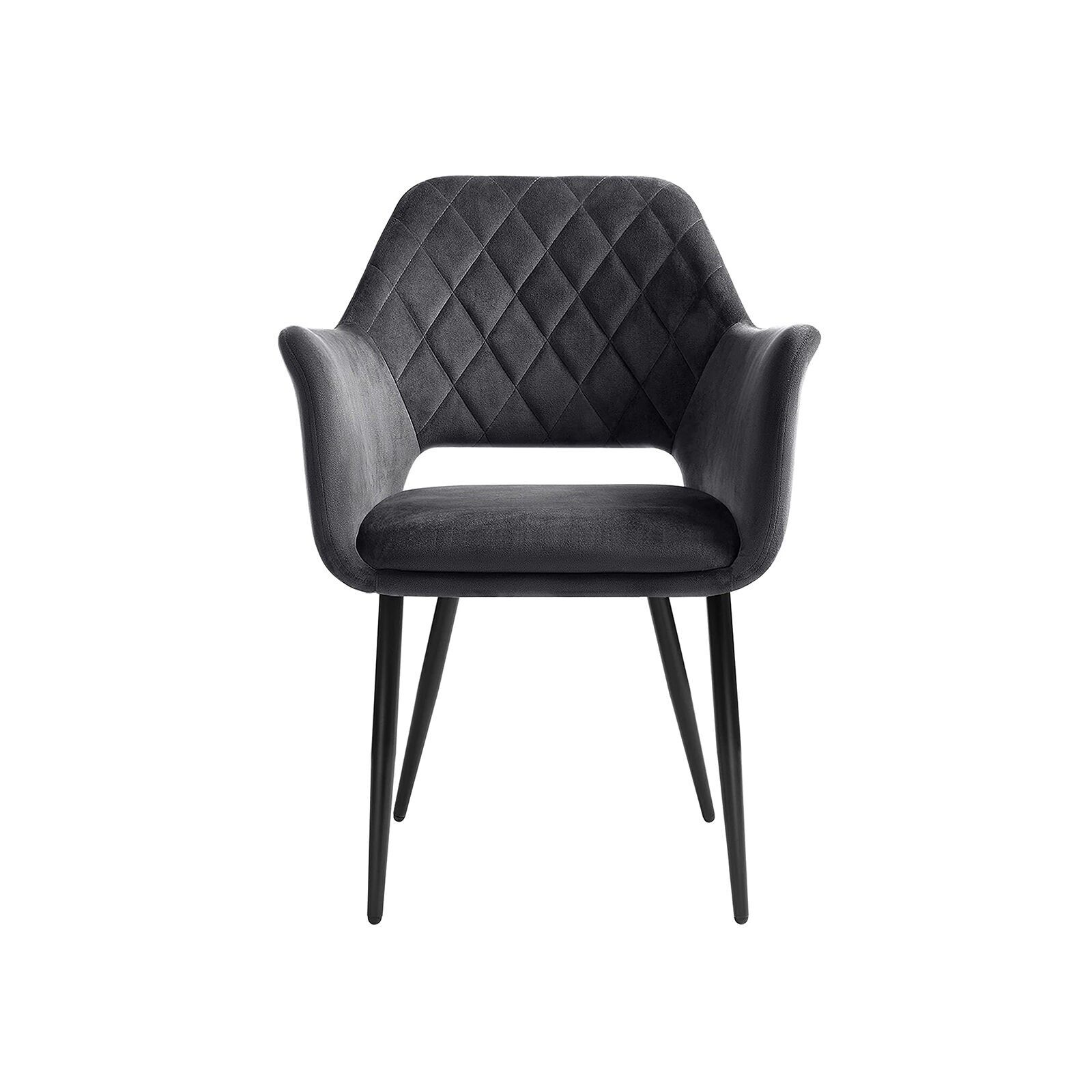 Chaise de salle à manger avec revêtement en velours gris, 59.5 x 58 x 88 cm (L x W x H) - Seat height: 49.5 cm - Seat width: 41.5 cm - Seat depth: 46 cm - Backrest height: 43.5 cm - Hauteur de l'accoudoir (à partir du sol) : 70 cm