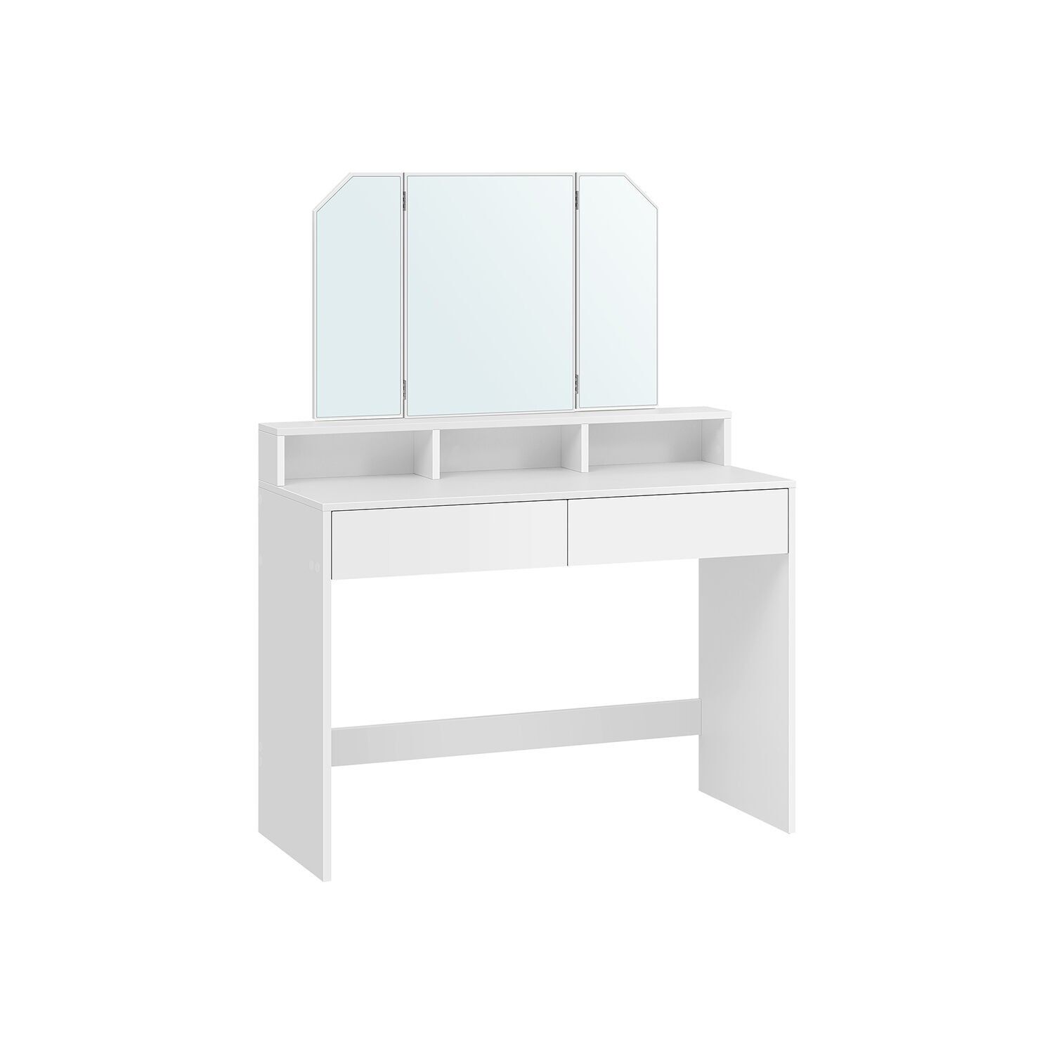 Dressing table with folding mirror and 2 drawers, white, 100 x 40 x 142 cm