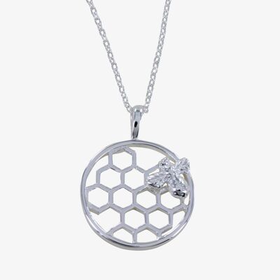 Bee & Honeycomb Sterling Silver Necklace