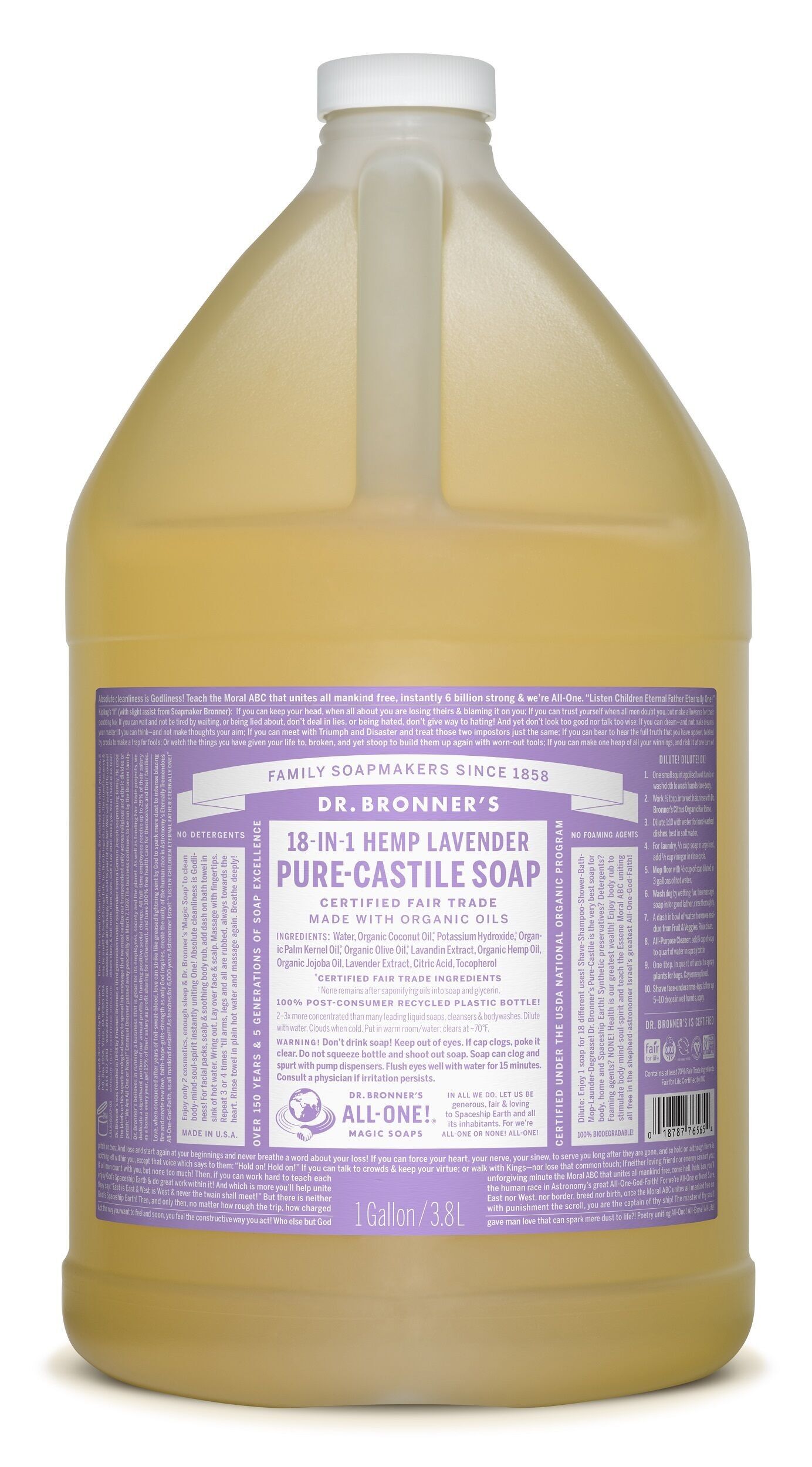 Dr. Bronner's Lavender Castile Liquid Soap 3.78Ltr