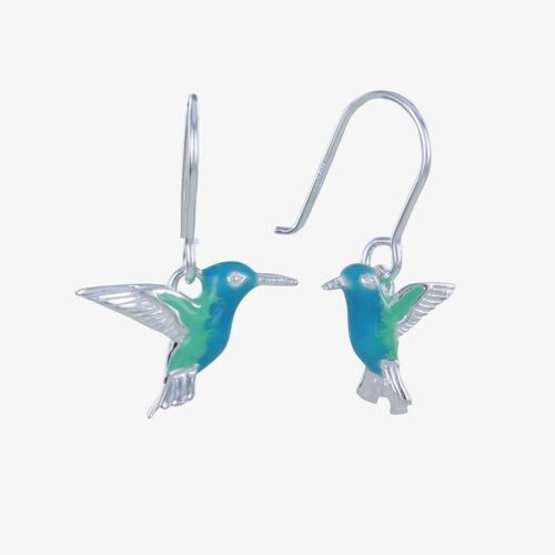 Sterling Silver and Enamel Humming Bird Earrings