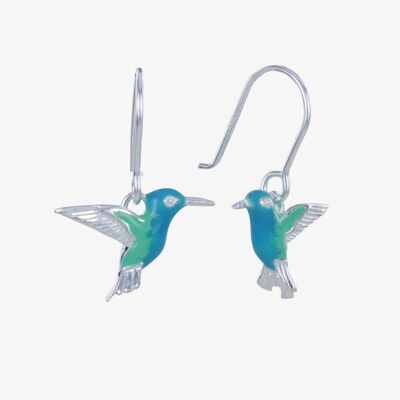 Pendientes Colibrí Esmaltado y Plata de Ley