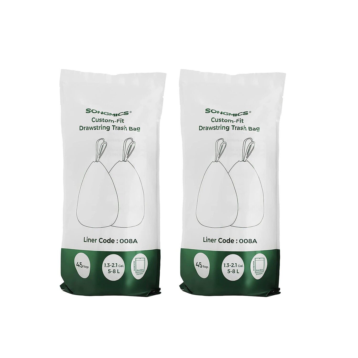 8 Liter Drawstring Garbage Bag, 37 x 42cm (L x H) - Dimensions per roll: 6.8 x 15cm