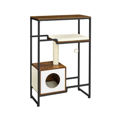 Rascador con espacio de almacenamiento, marrón vintage, 74 x 34 x 114 cm (largo x ancho x alto) Dimensiones de la caja de arena: 46 x 34 x 36 cm (largo x ancho x alto) Dimensiones de la esterilla de sisal: 31 x 30 cm