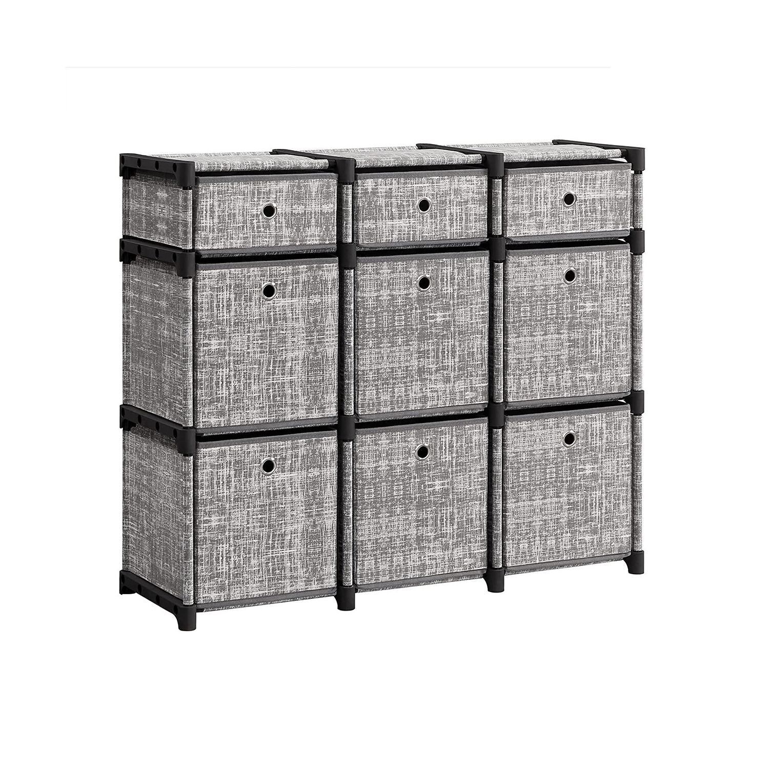 Boltless shelves with fabric boxes, 83.5 x 30 x 79.5 cm (L x W x H) - Dimensions of each large box: 26 x 26 x 28 cm (L x W x H) - Dimensions of each small box: 26 x 26 x 13 cm