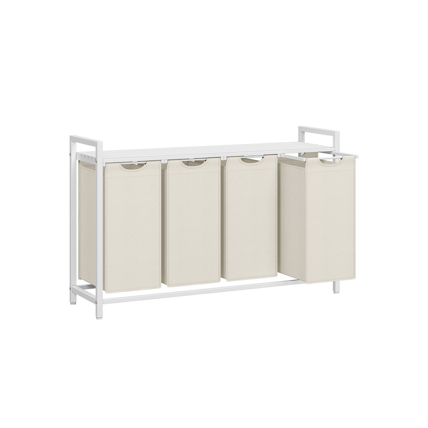 Laundry basket with 4 compartments and a shelf, white, 3 x 38 liters, 92.5 x 33 x 71 cm