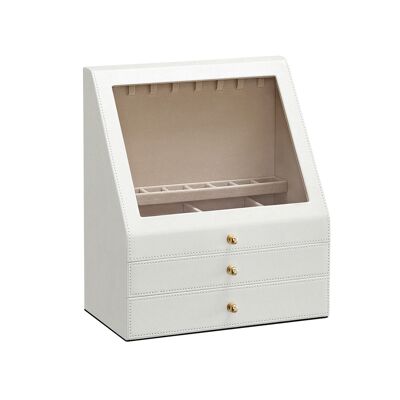 Coffret à bijoux avec fenêtre en verre inclinée, 15.1 x 26.1 x 30 cm